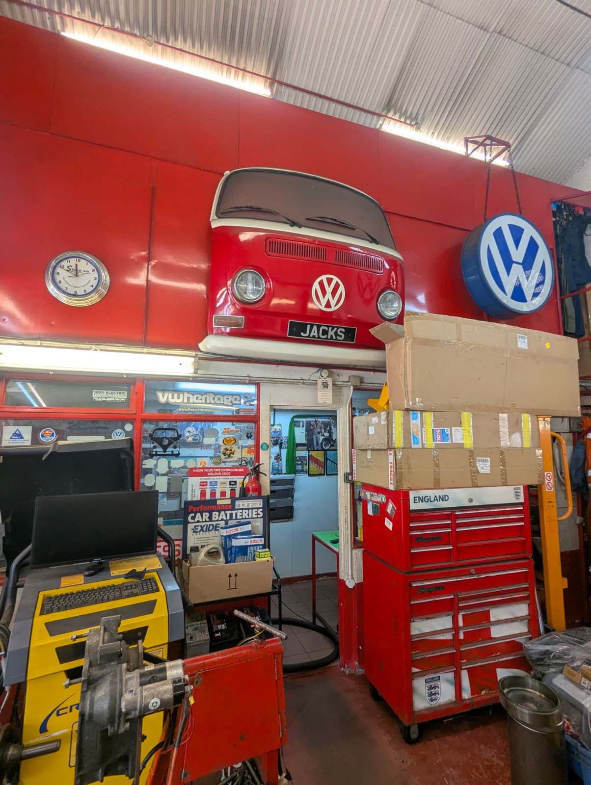 The foak team visiting the garage pictured in the newspaper