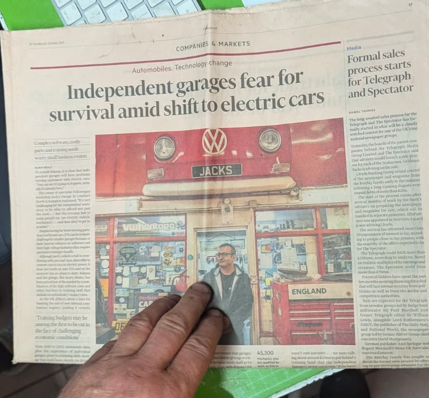 A newspaper article about independent garages and the technician shortage